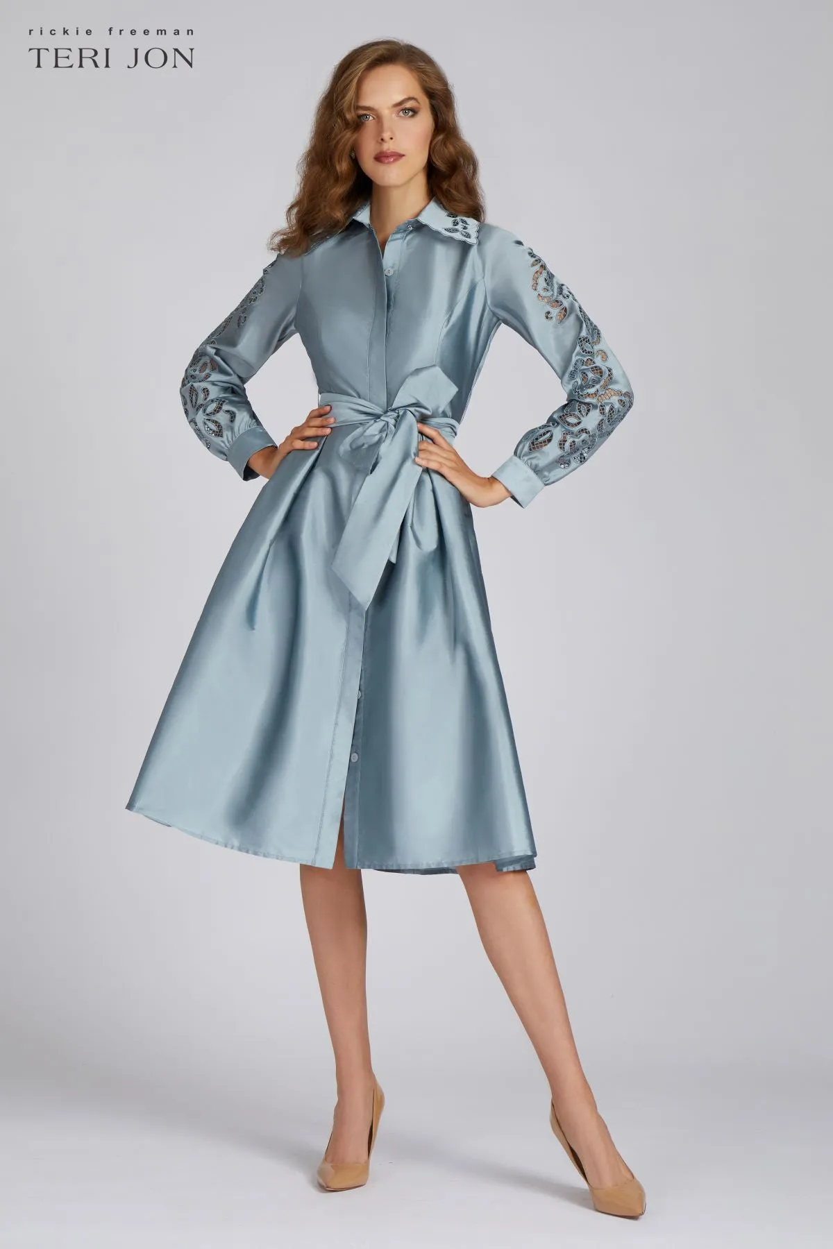 Taffeta Eyelet Collar and Sleeve Shirt Dress sold by Teri Jon