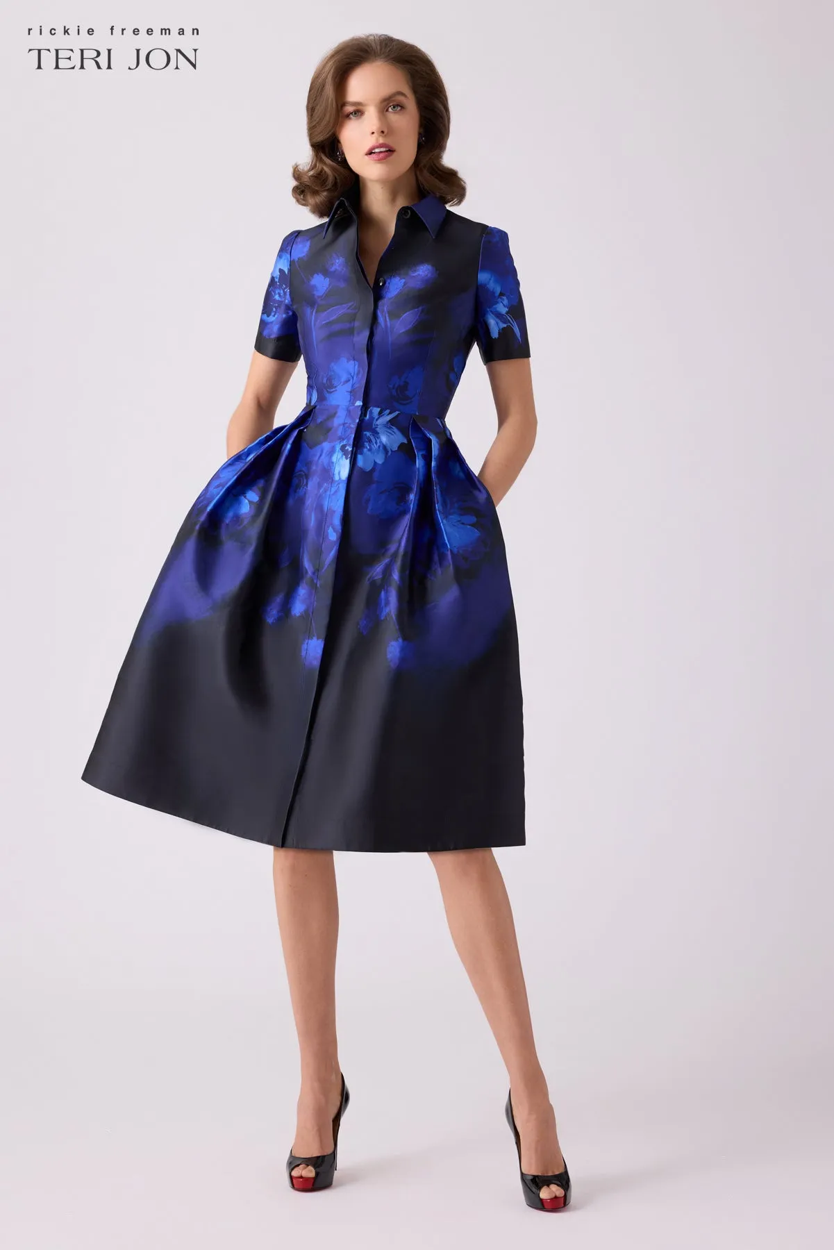 Mikado Ombre Floral Box Pleat Dress sold by Teri Jon product image thumbnail 2