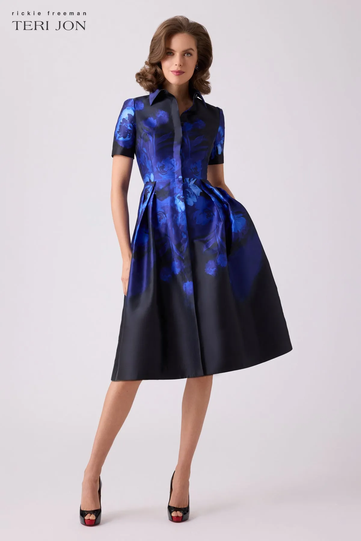 Mikado Ombre Floral Box Pleat Dress sold by Teri Jon product image thumbnail 4