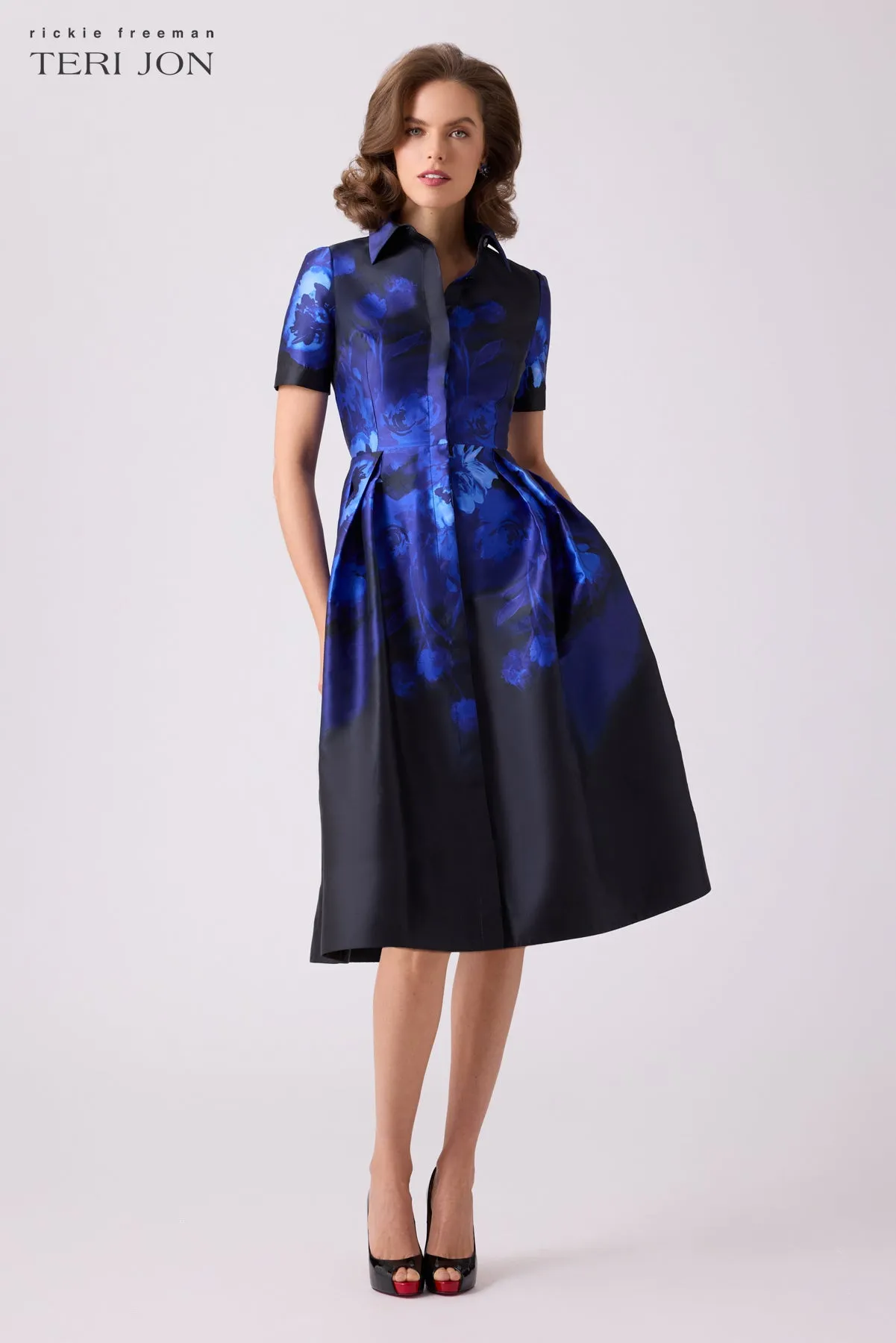 Mikado Ombre Floral Box Pleat Dress sold by Teri Jon product image thumbnail 3