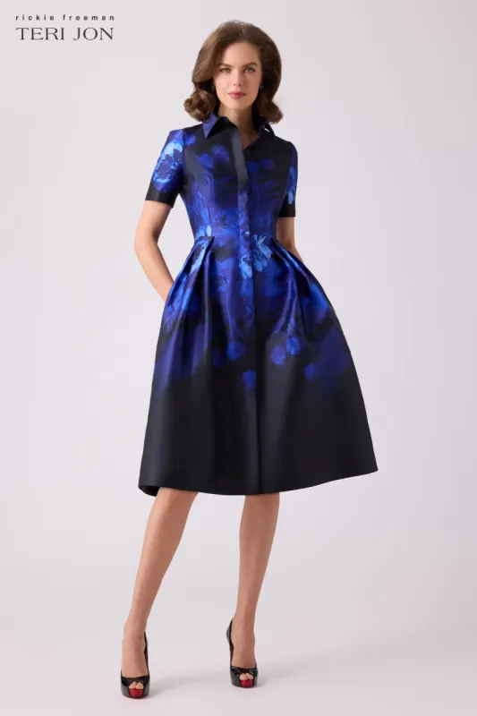 Mikado Ombre Floral Box Pleat Dress made by Teri Jon