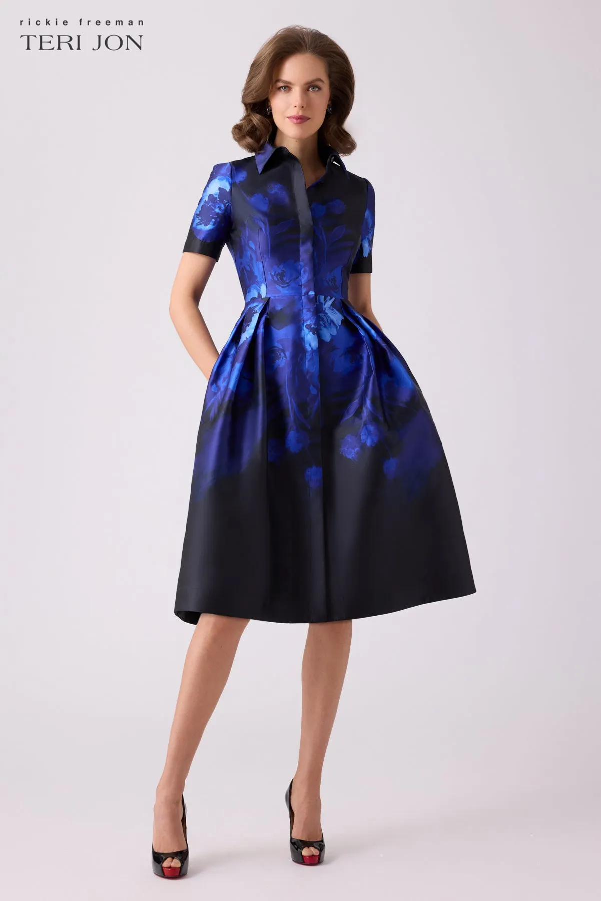 Mikado Ombre Floral Box Pleat Dress sold by Teri Jon