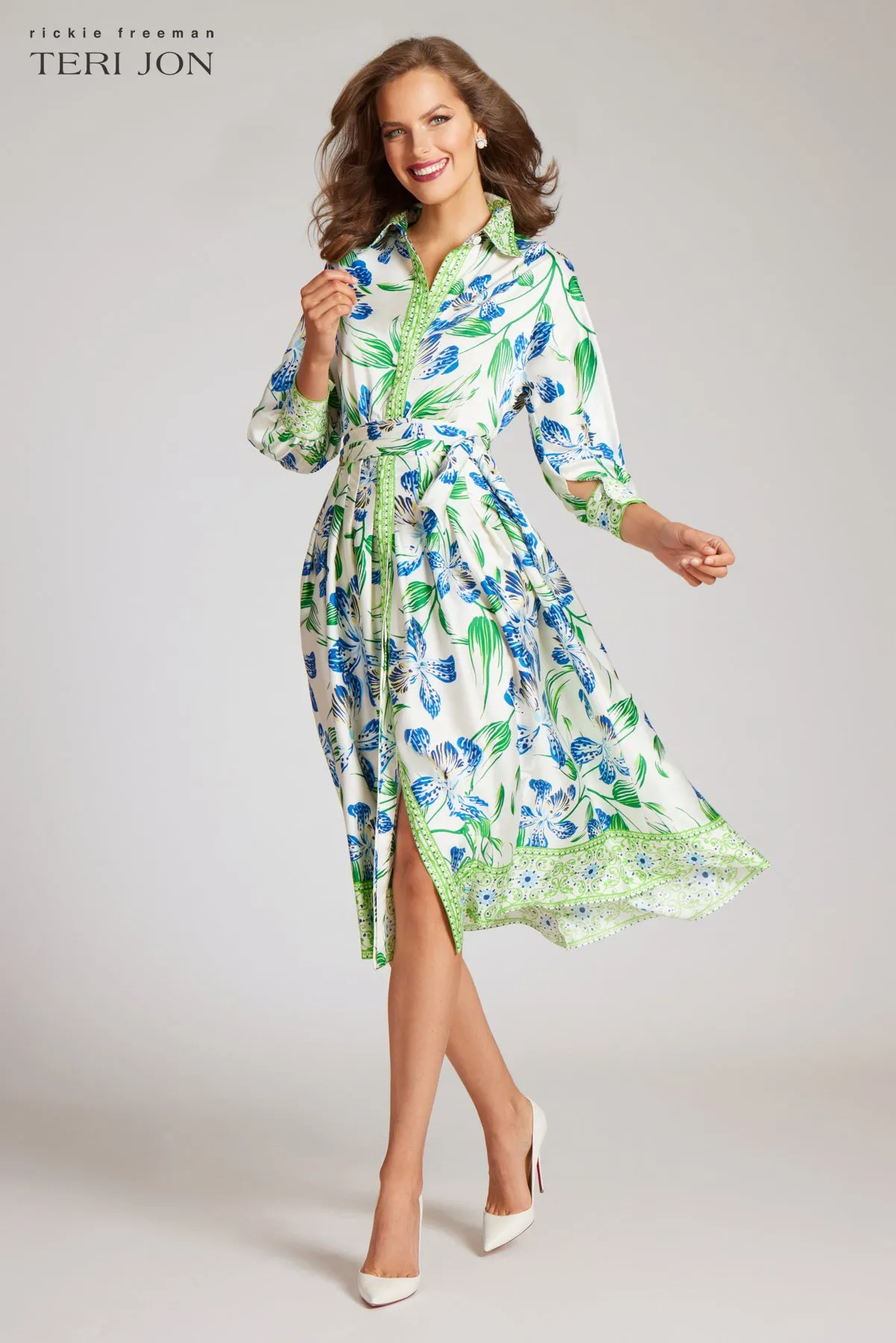 Twill Leaf Print Shirt Dress sold by Teri Jon product image thumbnail 2