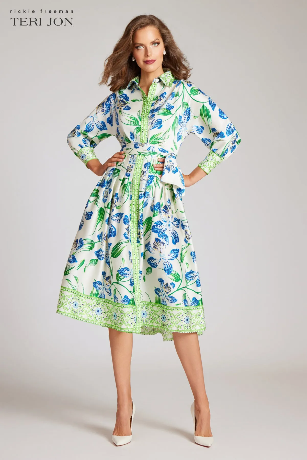 Twill Leaf Print Shirt Dress sold by Teri Jon product image thumbnail 3