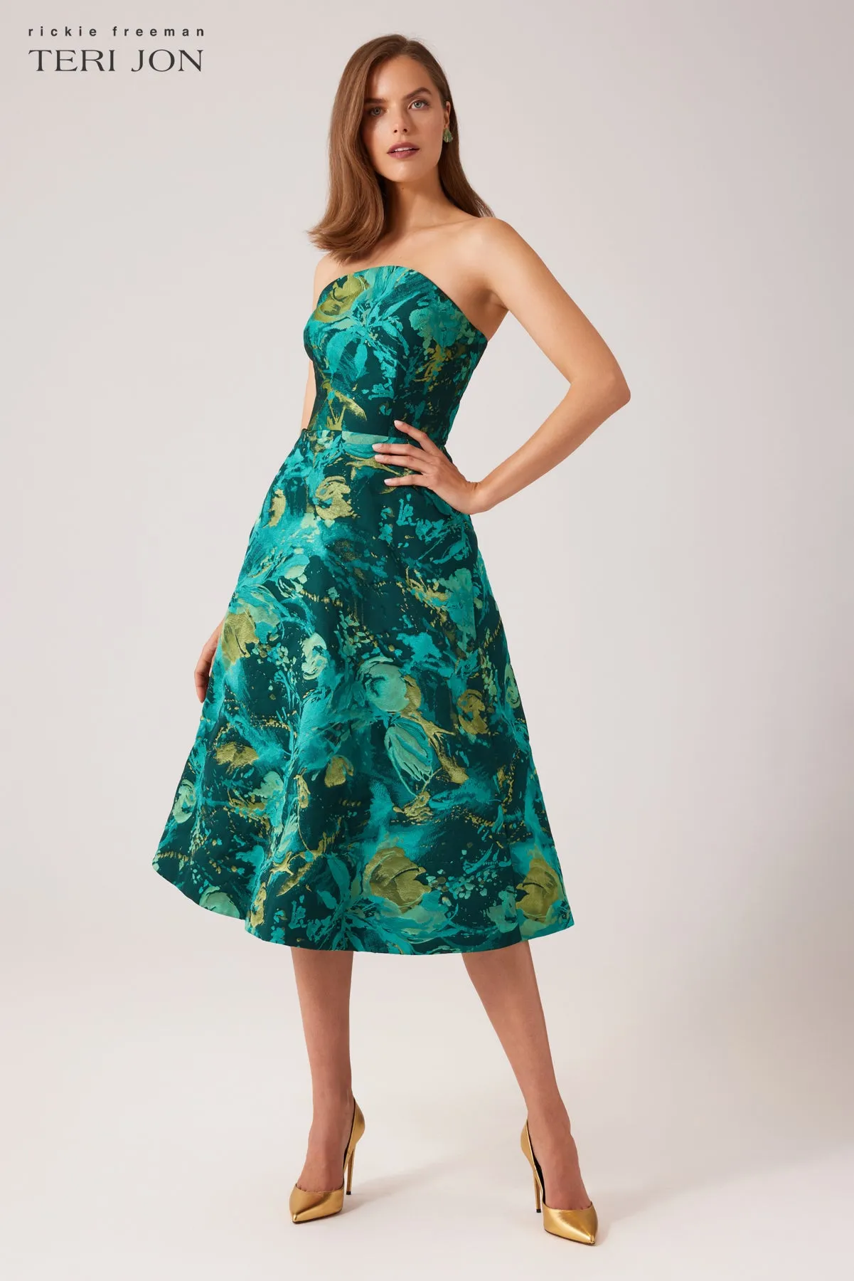 Strapless Jacquard Fit N Flare Midi Dress sold by Teri Jon product image thumbnail 2