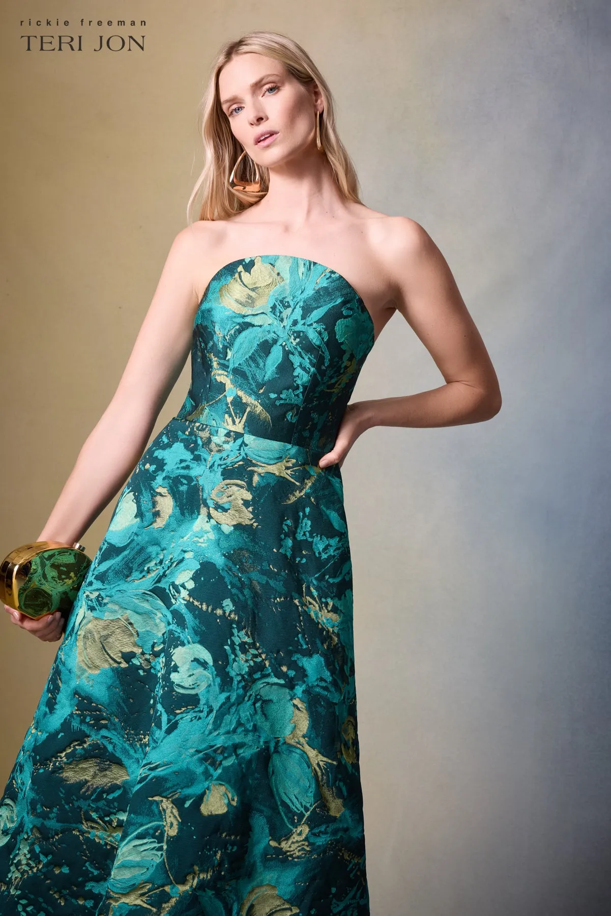 Strapless Jacquard Fit N Flare Midi Dress sold by Teri Jon product image thumbnail 3