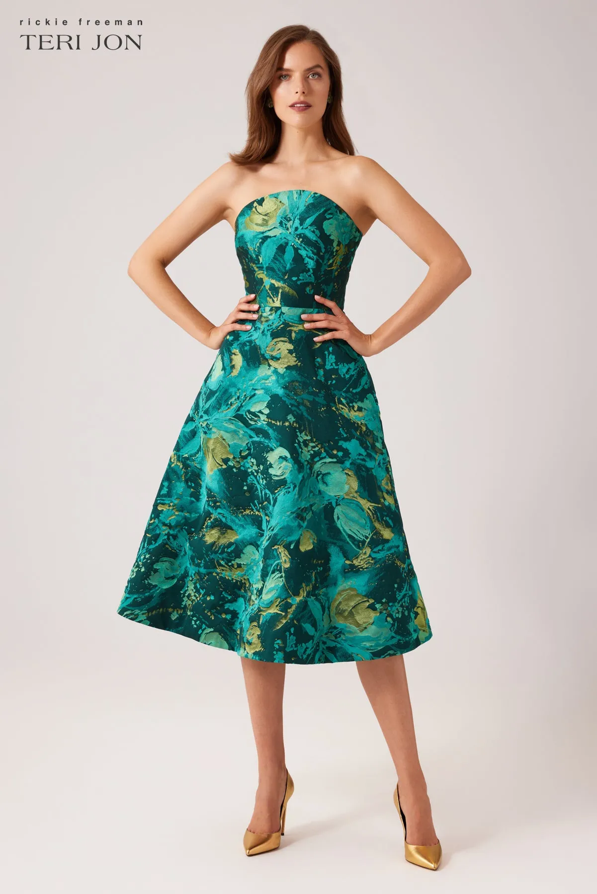 Strapless Jacquard Fit N Flare Midi Dress sold by Teri Jon product image thumbnail 4