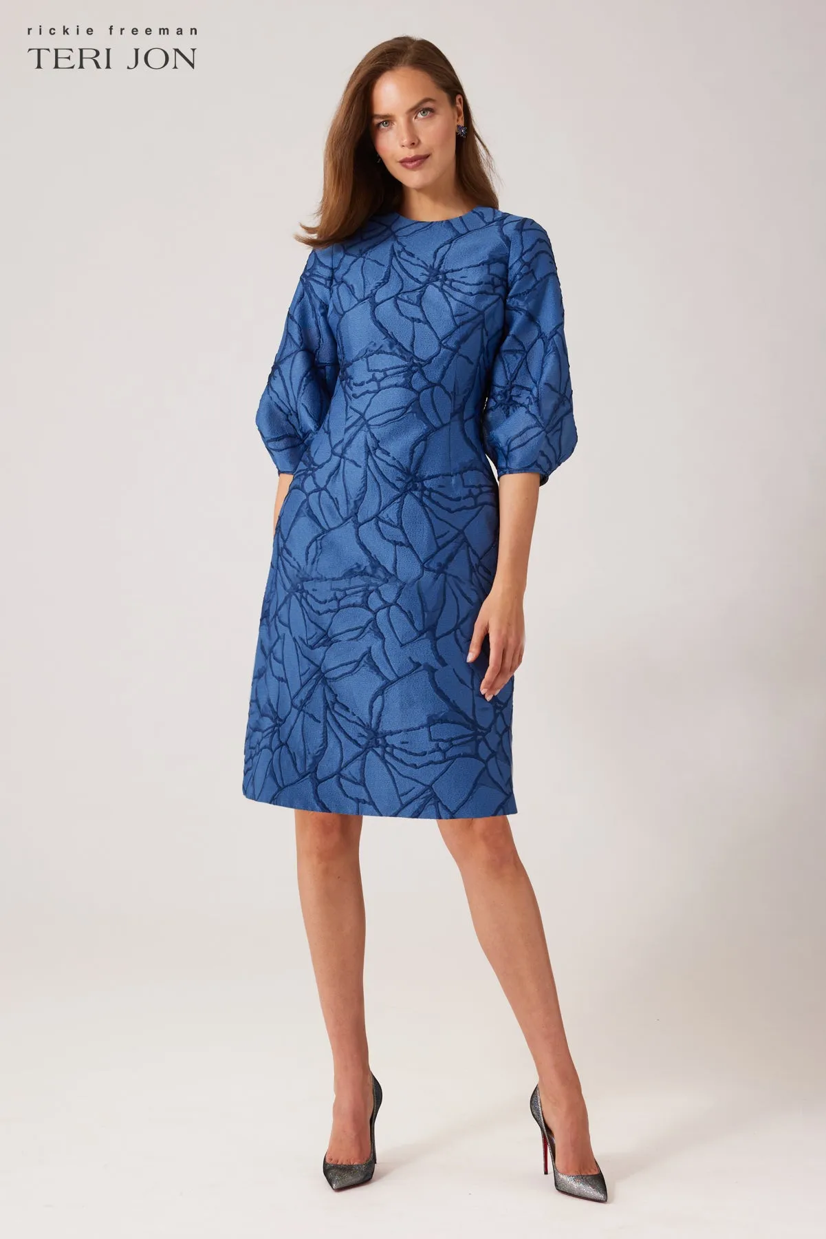 Balloon Sleeve Jacquard A-Line Dress sold by Teri Jon product image thumbnail 2