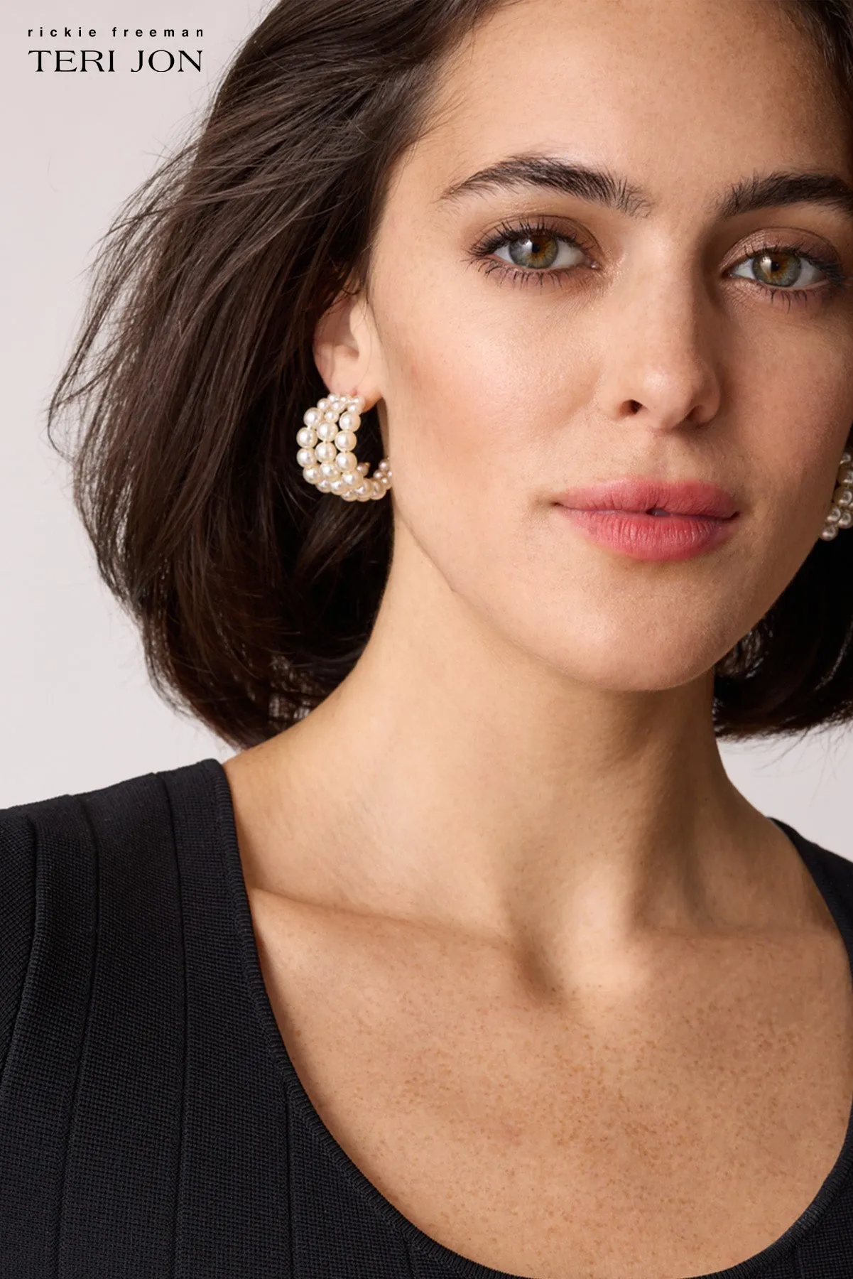 Triple Line Pearl Ring Earrings sold by Teri Jon product image thumbnail 2