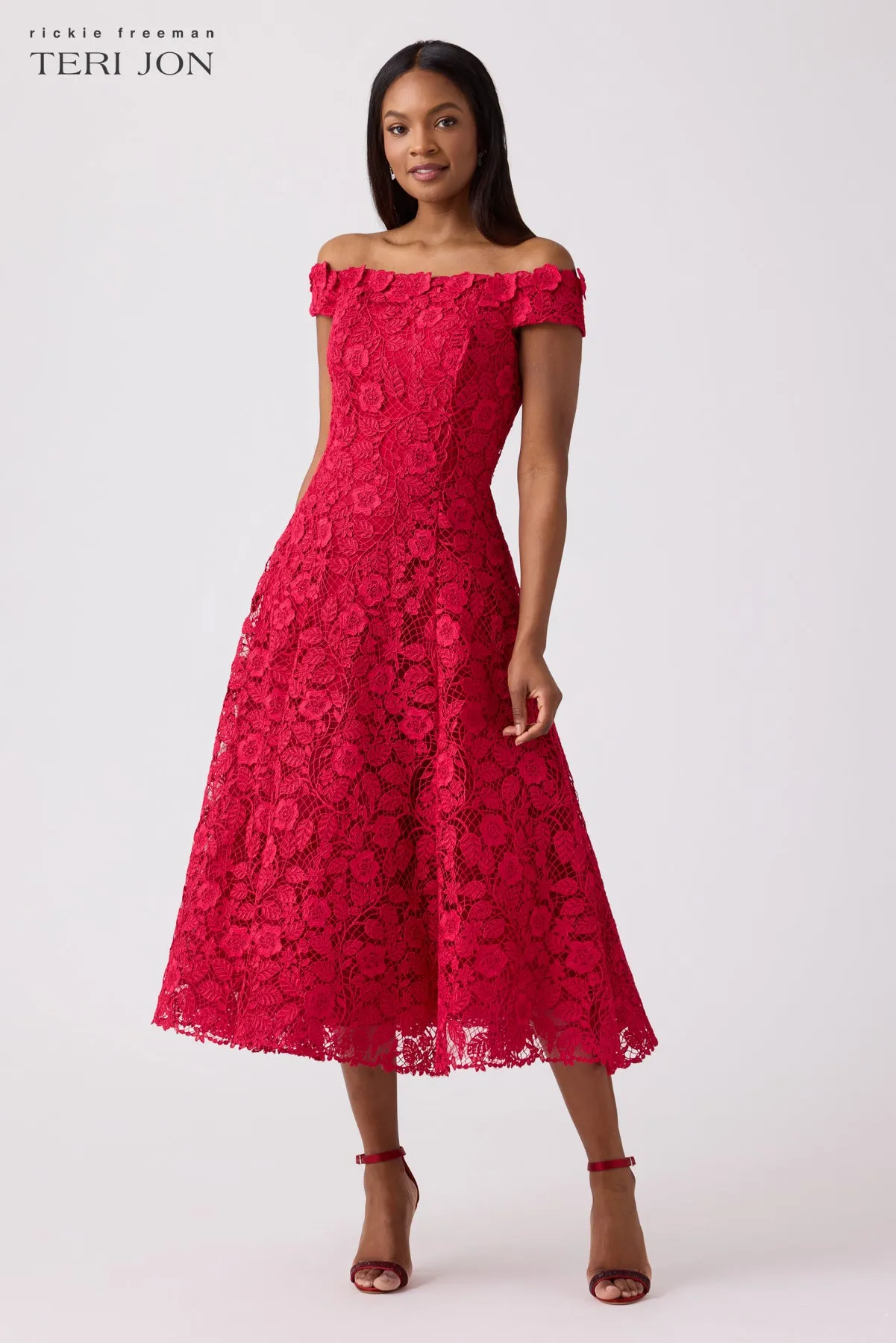 Embroidered Floral Lace Dress sold by Teri Jon product image thumbnail 4