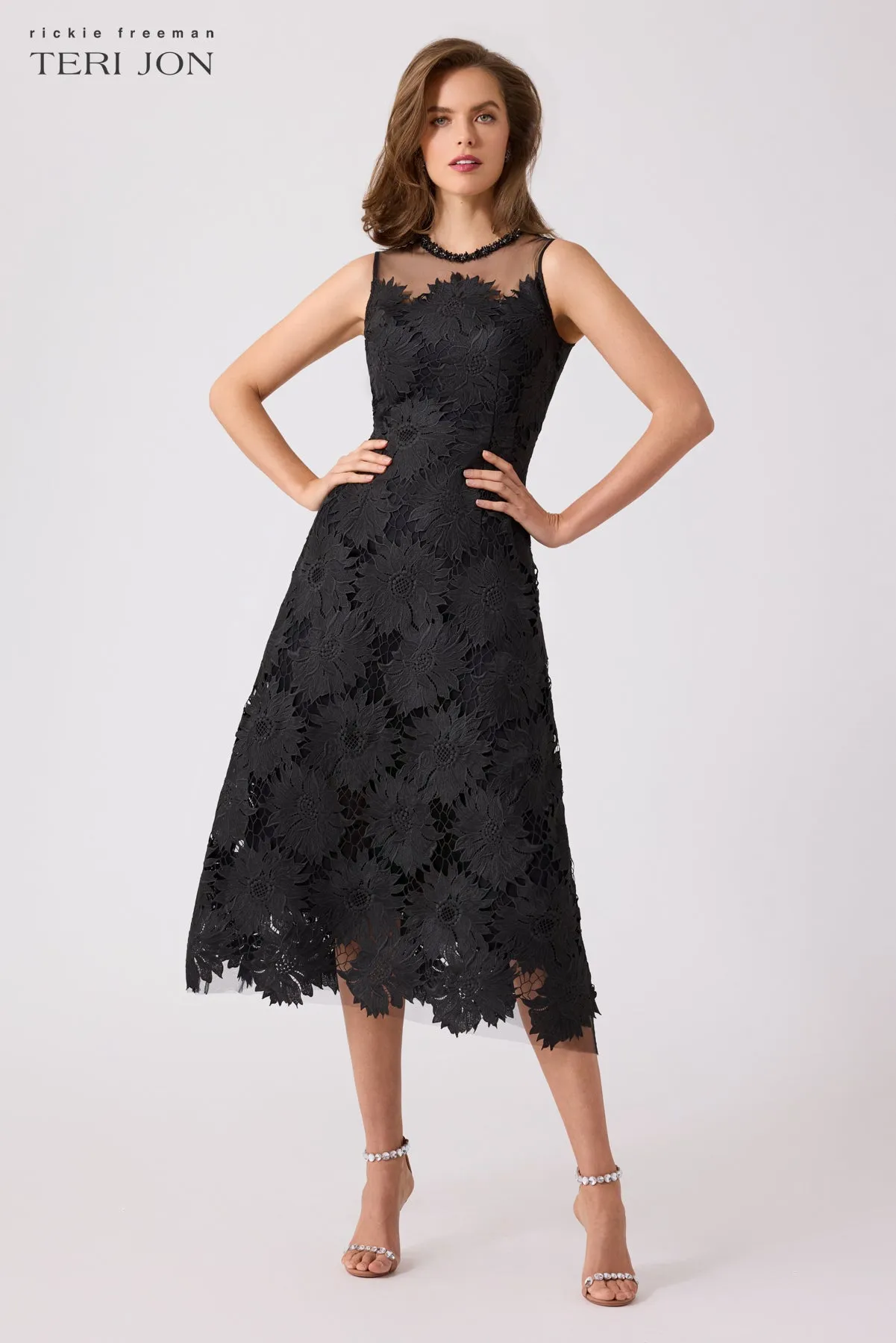 Floral Lace Sleeveless Mesh Yoke With Beaded sold by Teri Jon product image thumbnail 2