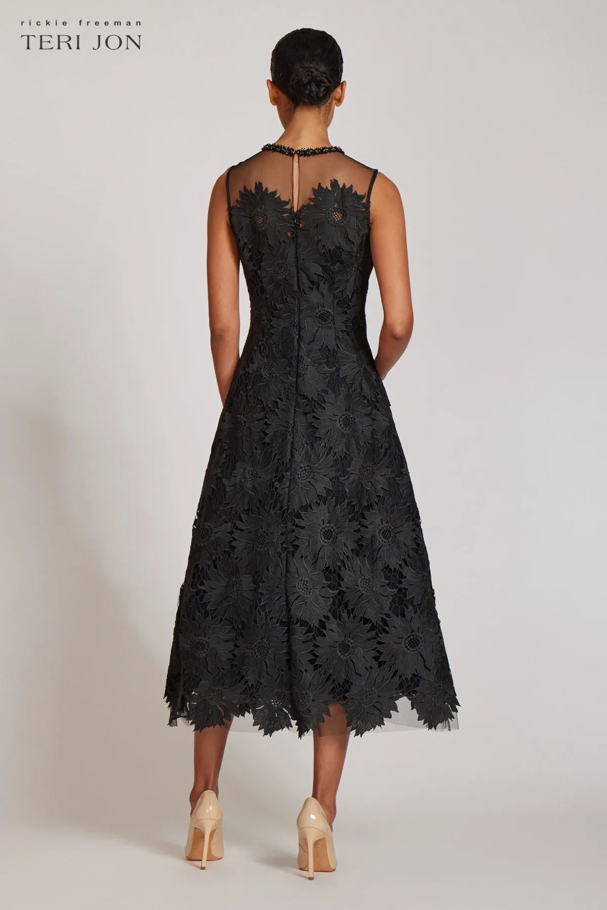 Floral Lace Sleeveless Mesh Yoke With Beaded sold by Teri Jon product image thumbnail 4