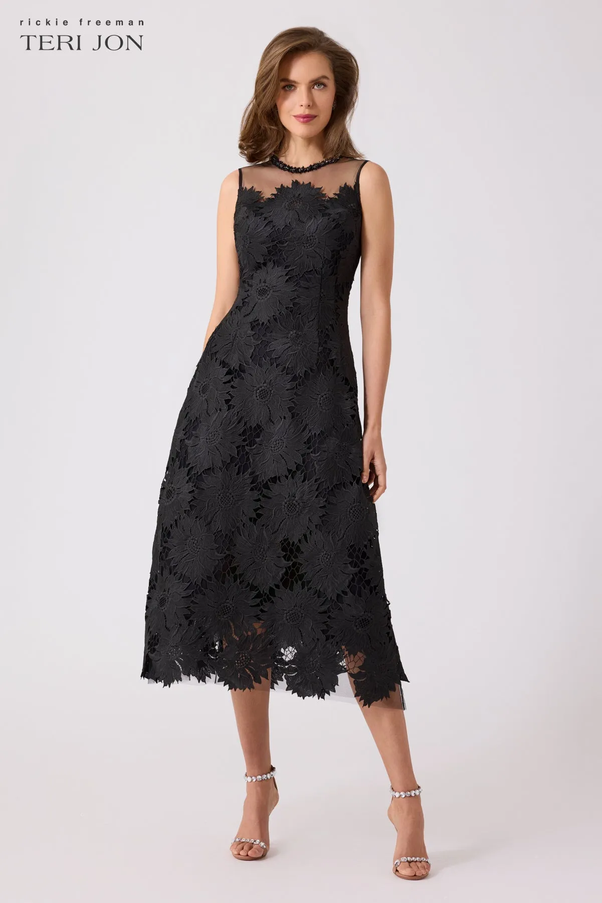 Floral Lace Sleeveless Mesh Yoke With Beaded sold by Teri Jon product image thumbnail 3