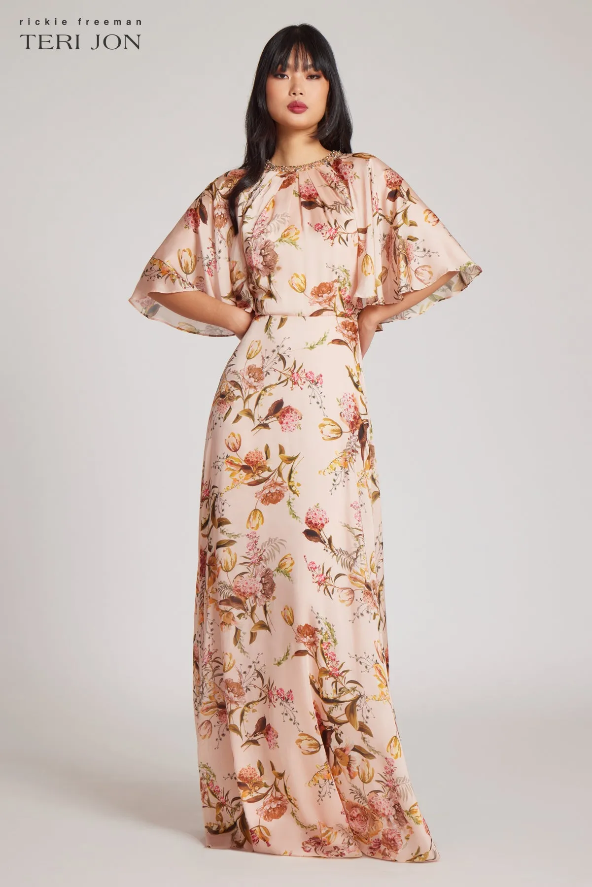 Beaded Flutter Collar Gown sold by Teri Jon product image thumbnail 3