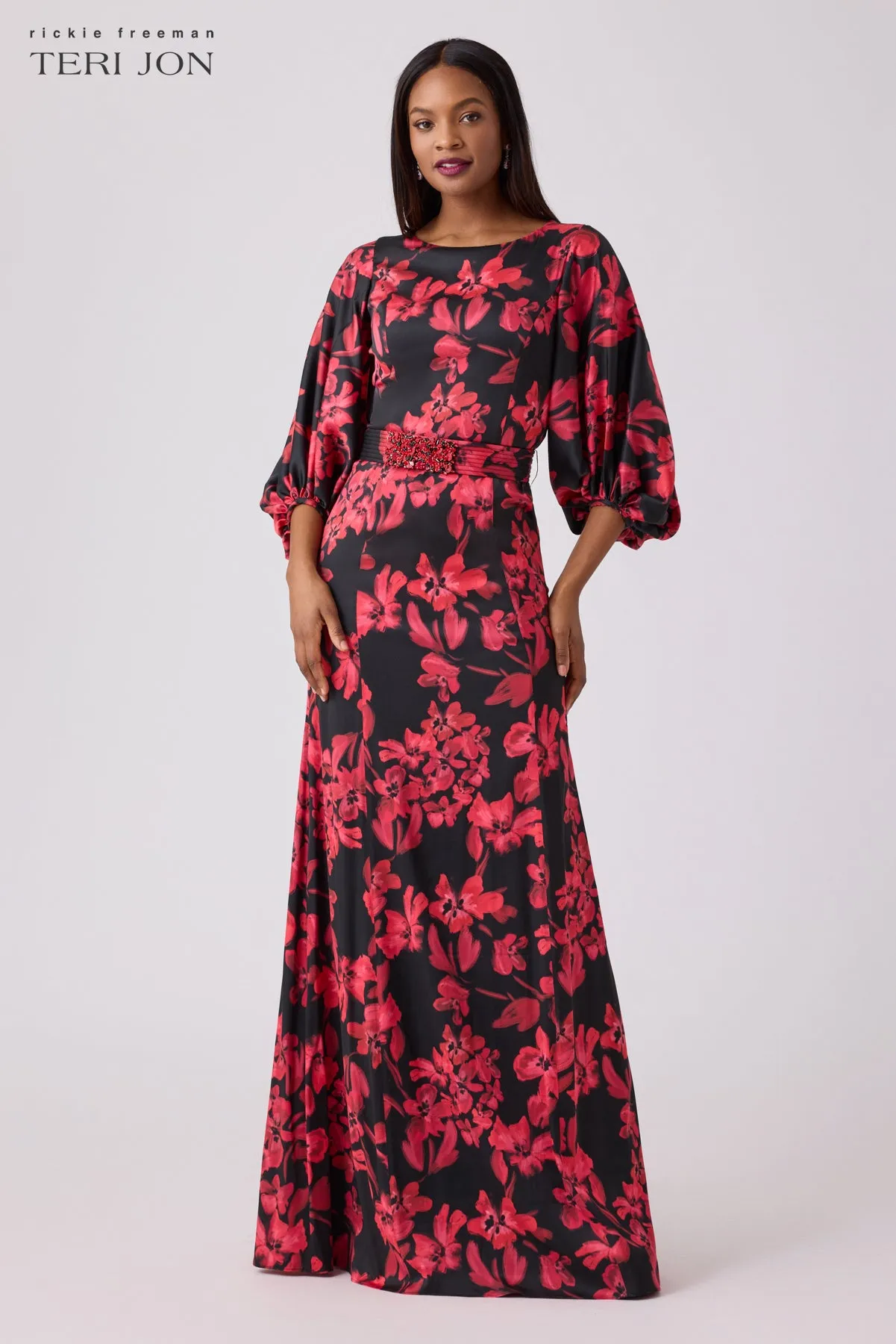 Silk Floral Jewel Belt Gown sold by Teri Jon product image thumbnail 2