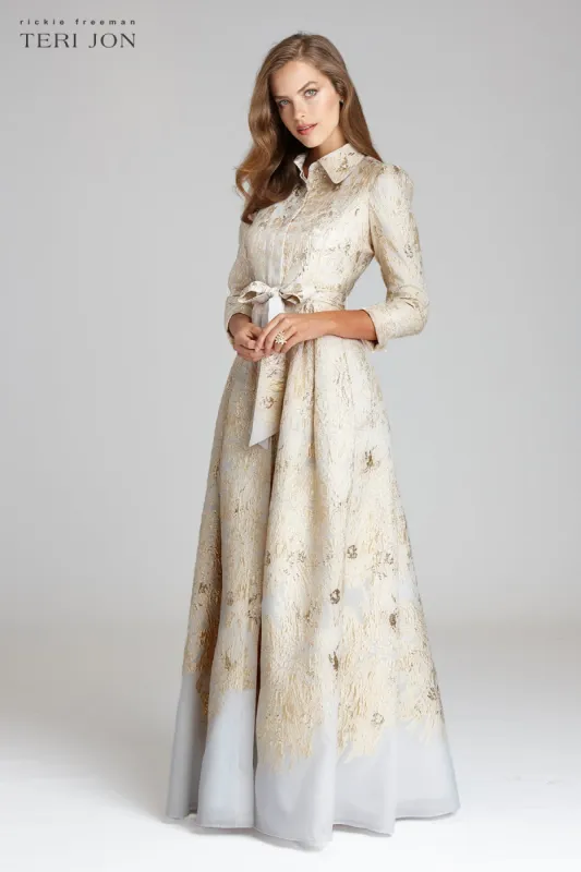 Metallic Shirt Waist Organza Gown sold by Teri Jon