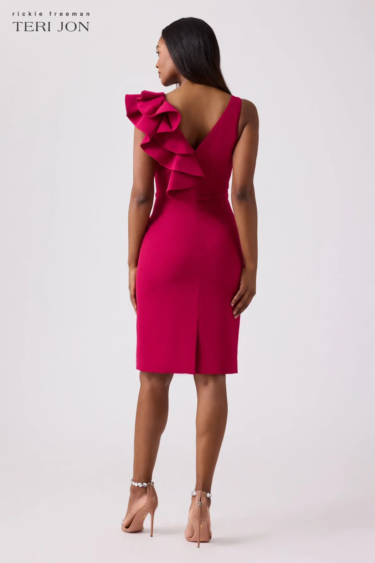 Sleeveless Crepe Ruffle Dress sold by Teri Jon product image thumbnail 4