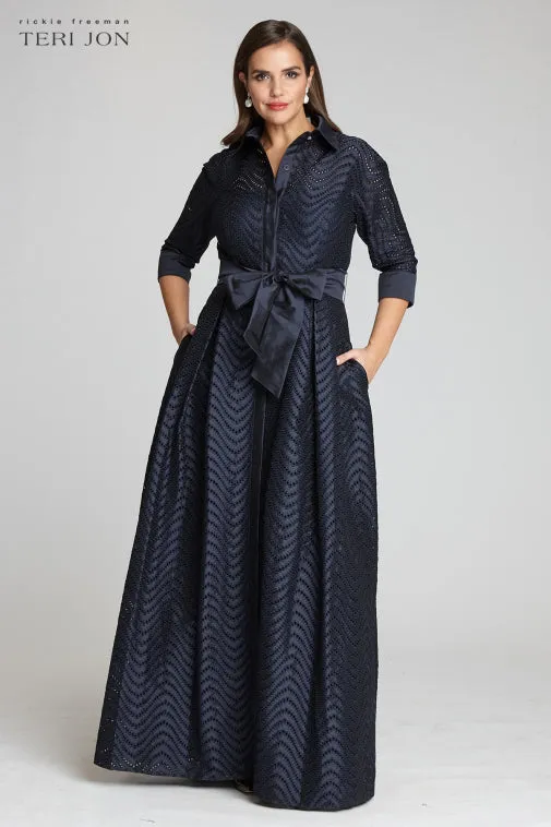Shirt Waist Taffeta Chevron Pattern Eyelet Gown sold by Teri Jon product image thumbnail 2