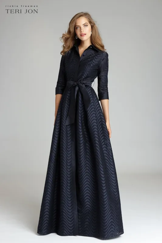 Shirt Waist Taffeta Chevron Pattern Eyelet Gown sold by Teri Jon