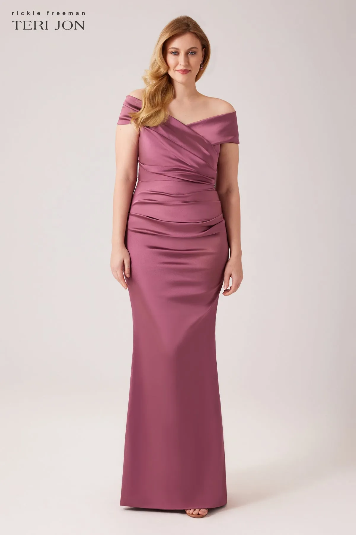 Off The Shoulder Stretch Satin Gown sold by Teri Jon product image thumbnail 2