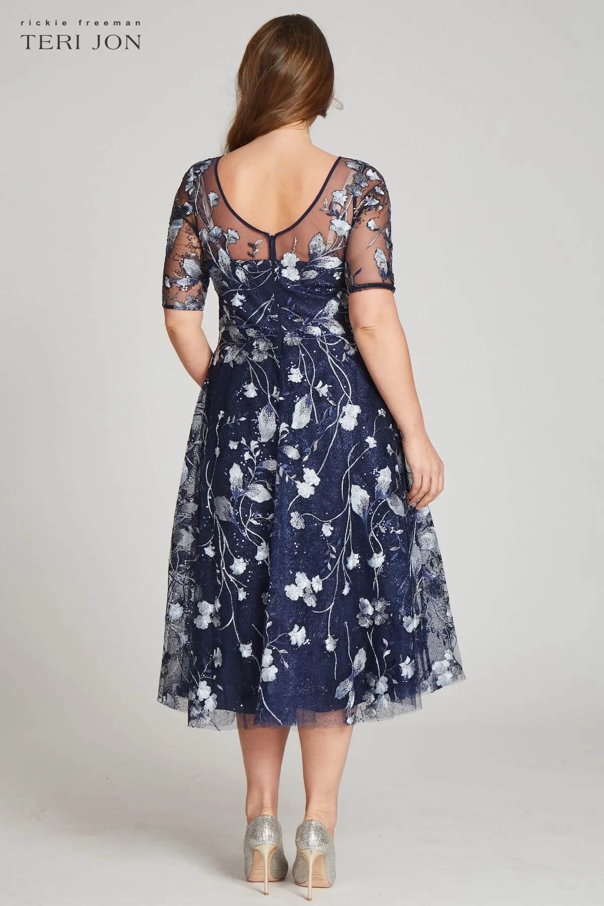 Tea Length Embroidered Tulle Cocktail Dress sold by Teri Jon product image thumbnail 3