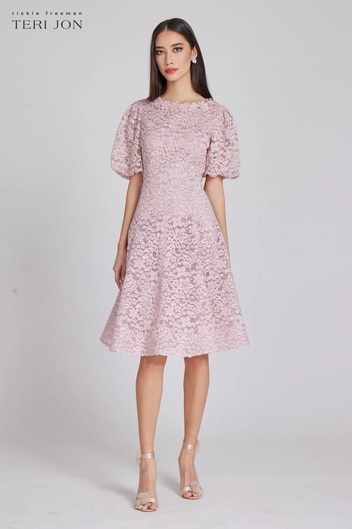 Embroided Lace Fit N Flare Puff Sleeve Dress sold by Teri Jon product image thumbnail 4