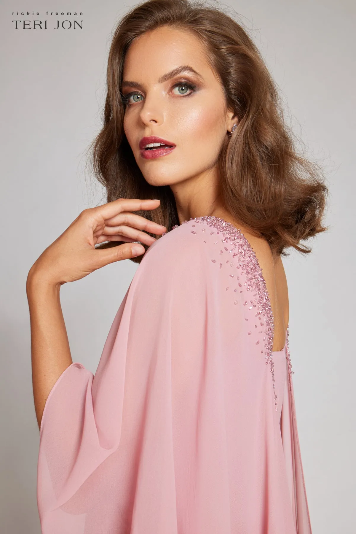 Chiffon Cascade Capelet With Beaded Neckline sold by Teri Jon product image thumbnail 3