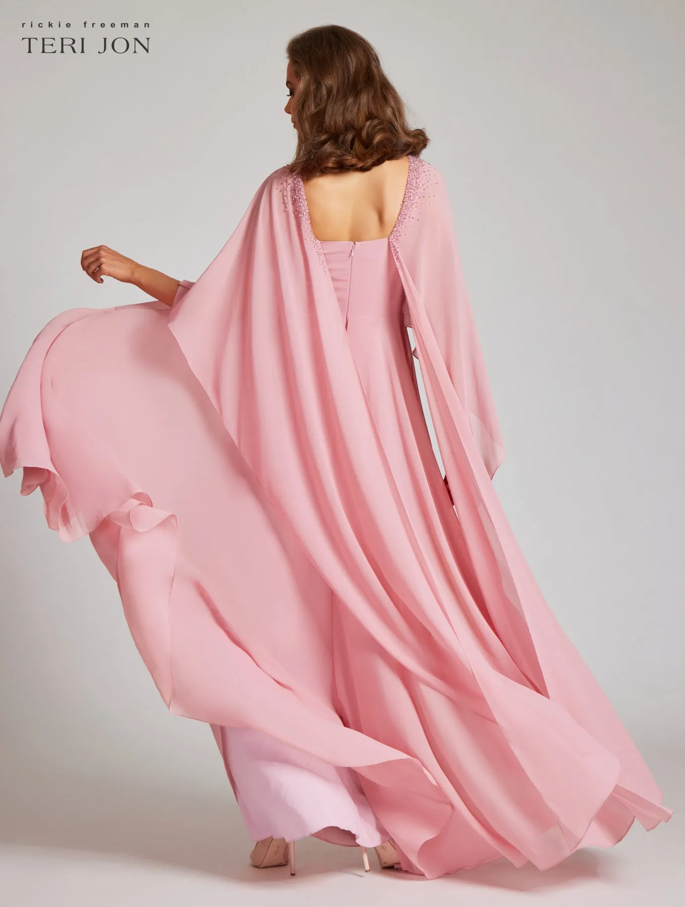 Chiffon Cascade Capelet With Beaded Neckline sold by Teri Jon product image thumbnail 4