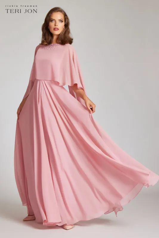 Chiffon Cascade Capelet With Beaded Neckline sold by Teri Jon