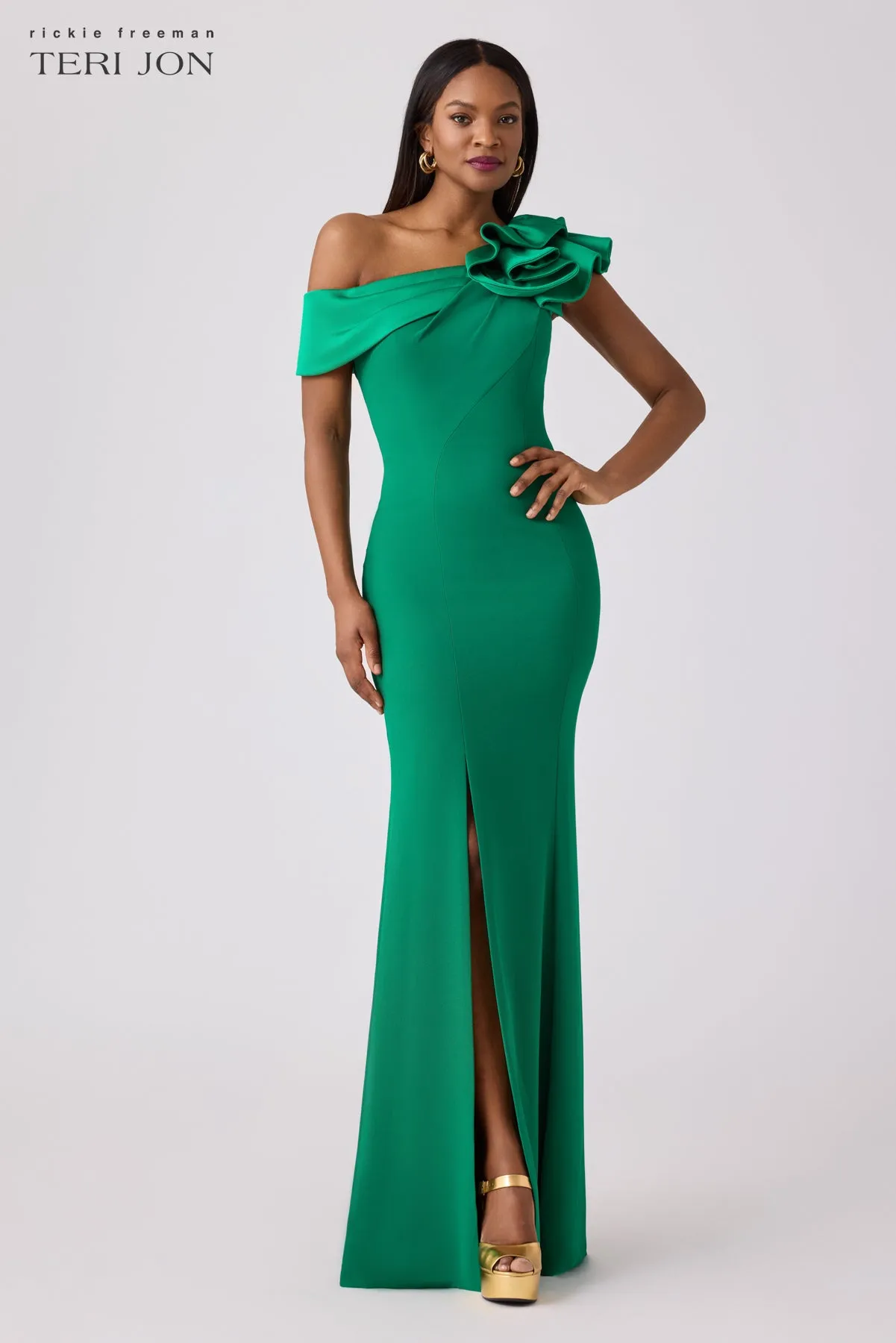 Crepe Asymmetrical Evening Column Gown sold by Teri Jon product image thumbnail 2