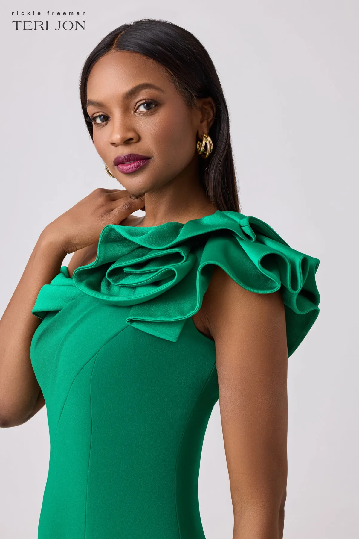 Crepe Asymmetrical Evening Column Gown sold by Teri Jon product image thumbnail 3