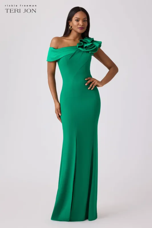 Crepe Asymmetrical Evening Column Gown made by Teri Jon