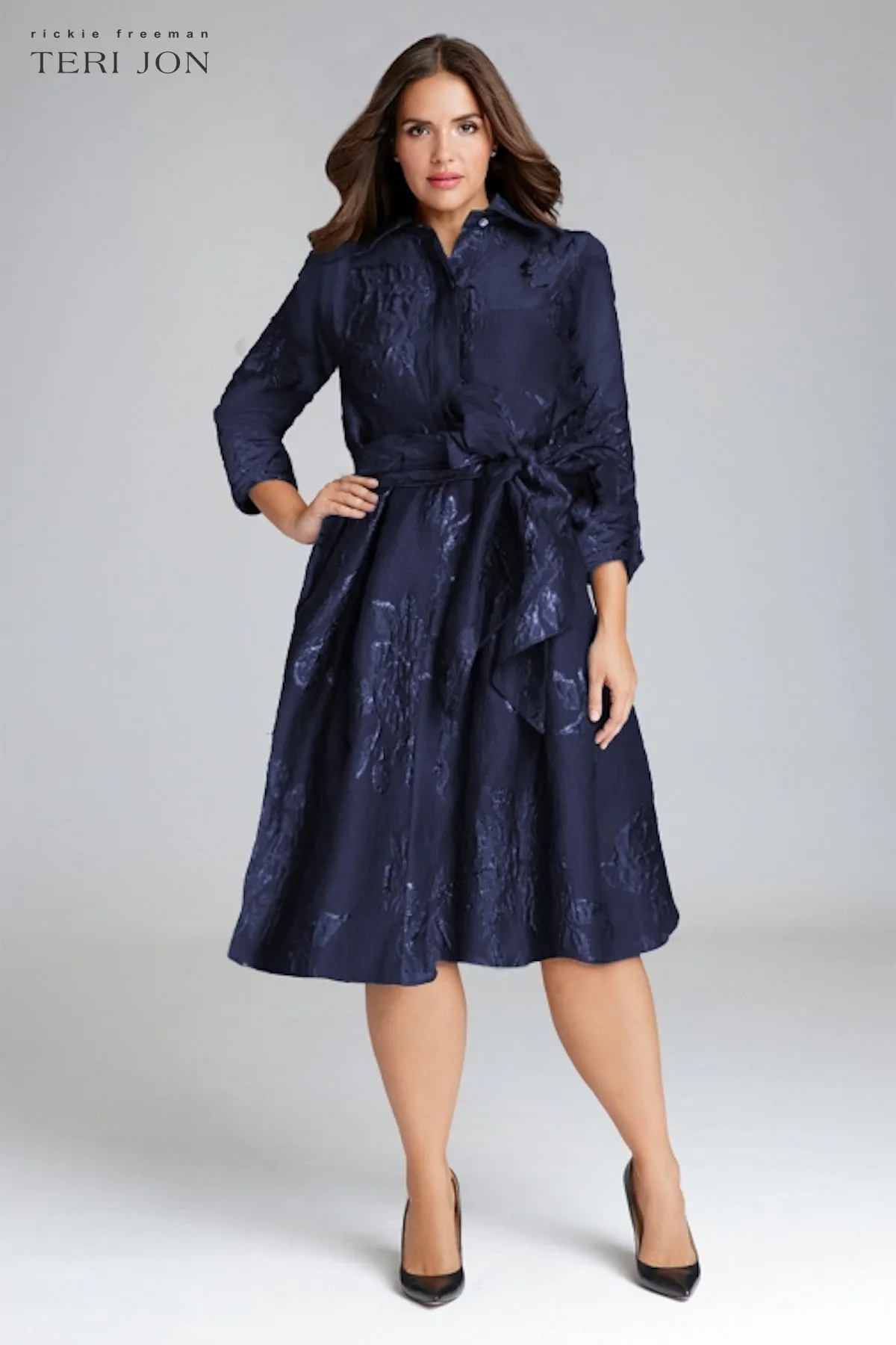 Metallic Jacquard Shirt Dress with Floral Print sold by Teri Jon product image thumbnail 2
