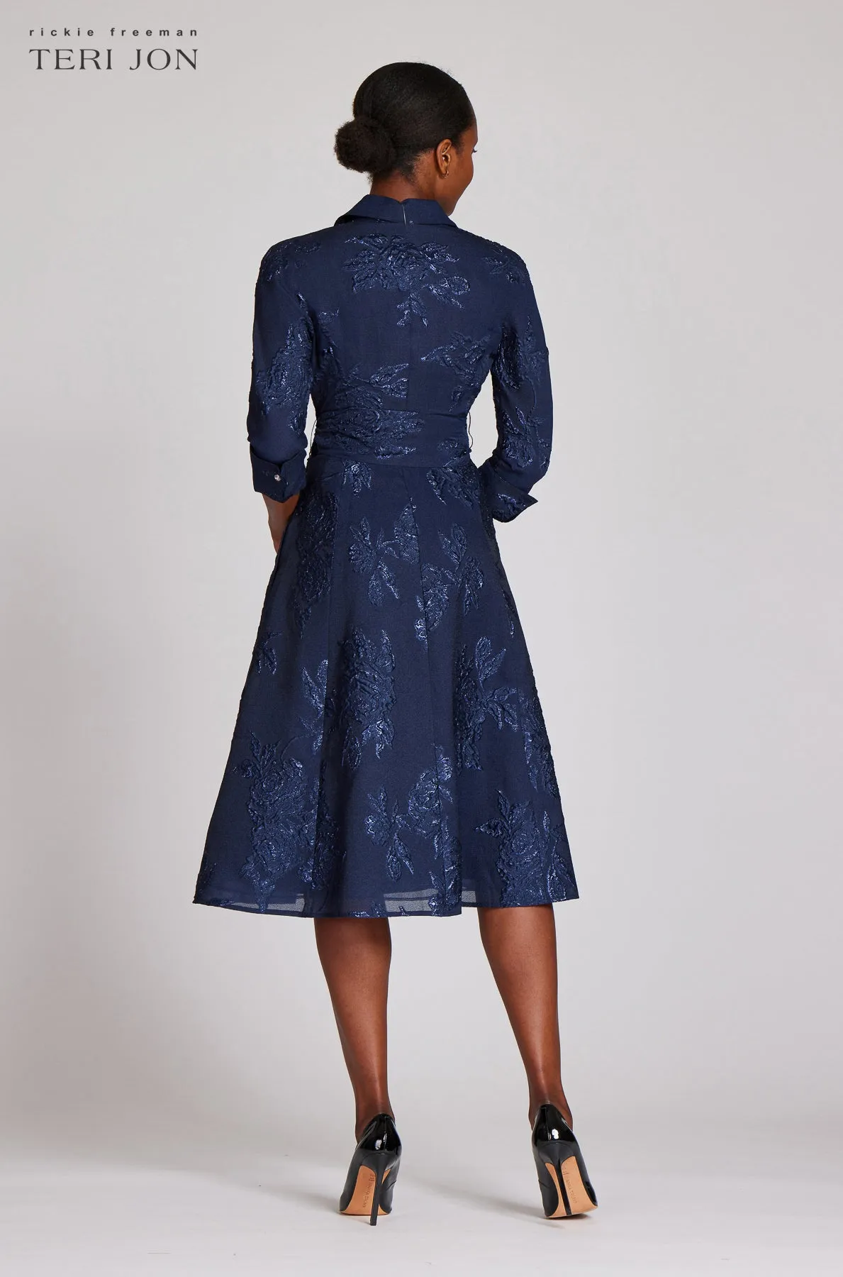 Metallic Jacquard Shirt Dress with Floral Print sold by Teri Jon product image thumbnail 4