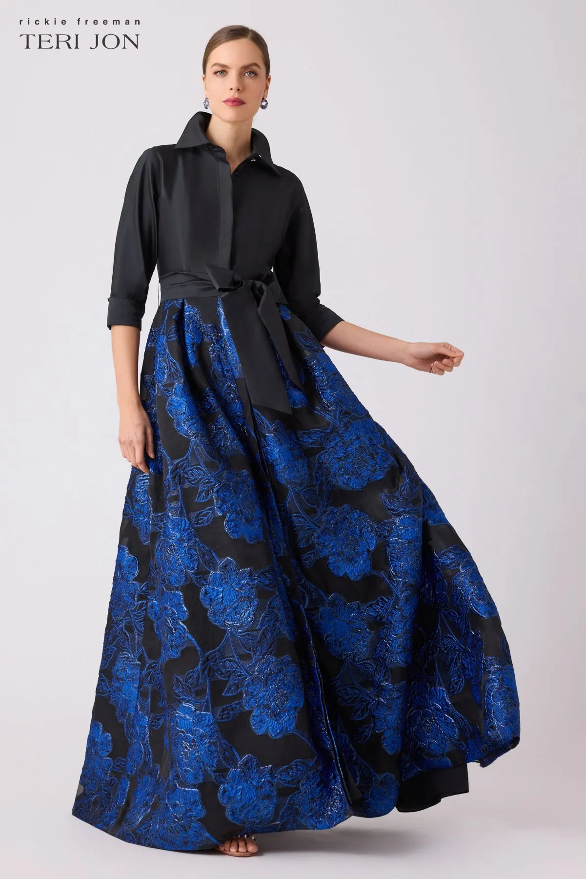 Taffeta and Jacquard Floral Pattern Shirtdress sold by Teri Jon