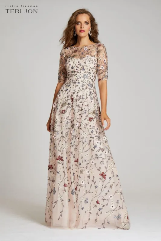 Overlay Gown With 3D Embroidered Florals sold by Teri Jon