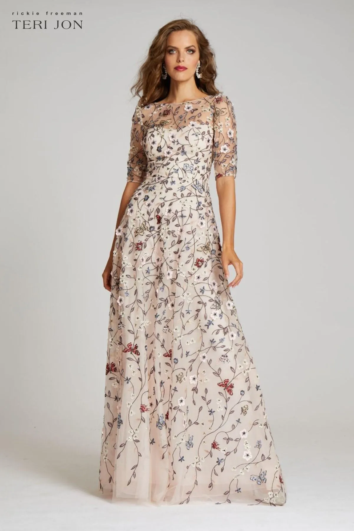 Overlay Gown With 3D Embroidered Florals sold by Teri Jon