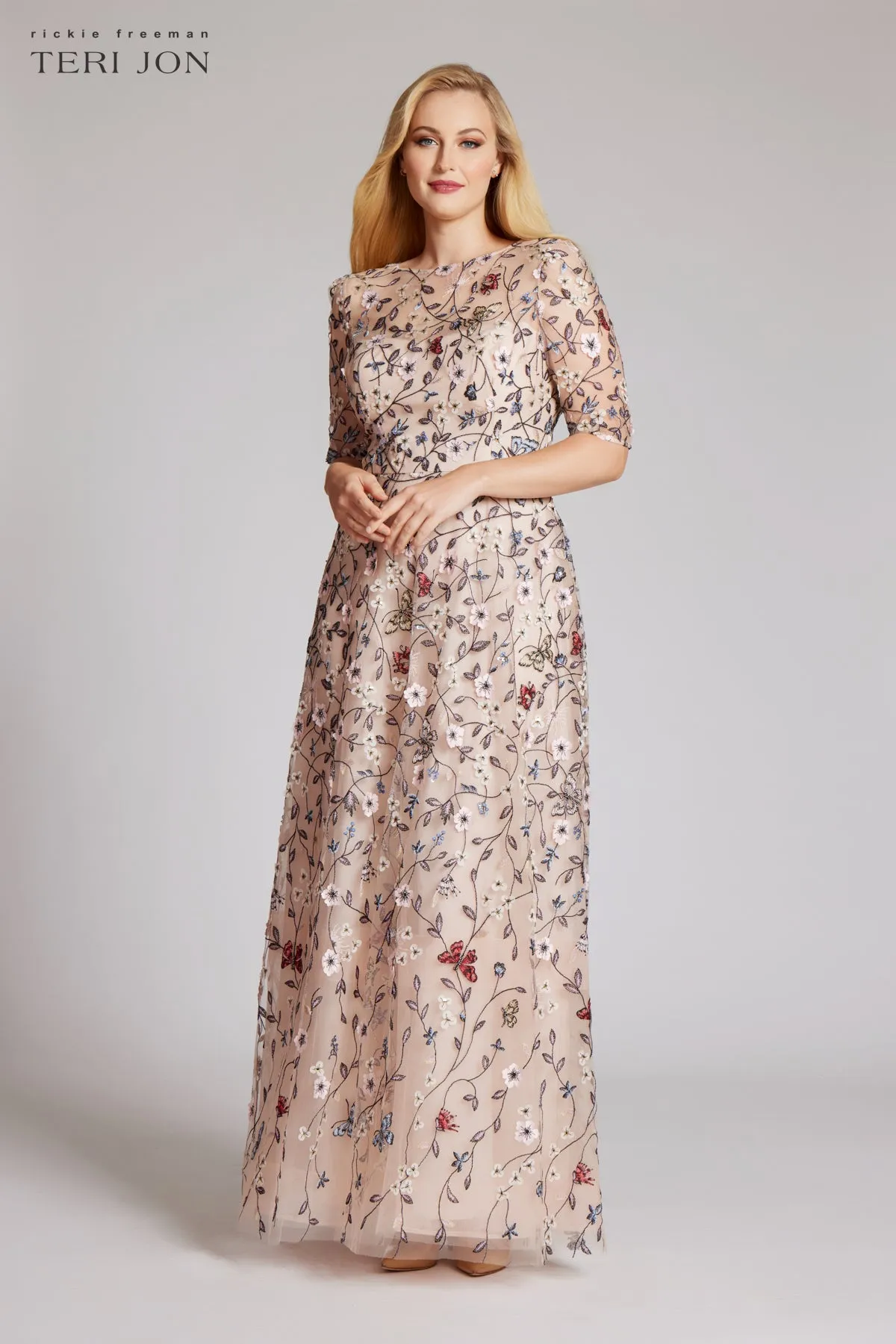 Overlay Gown With 3D Embroidered Florals sold by Teri Jon product image thumbnail 2