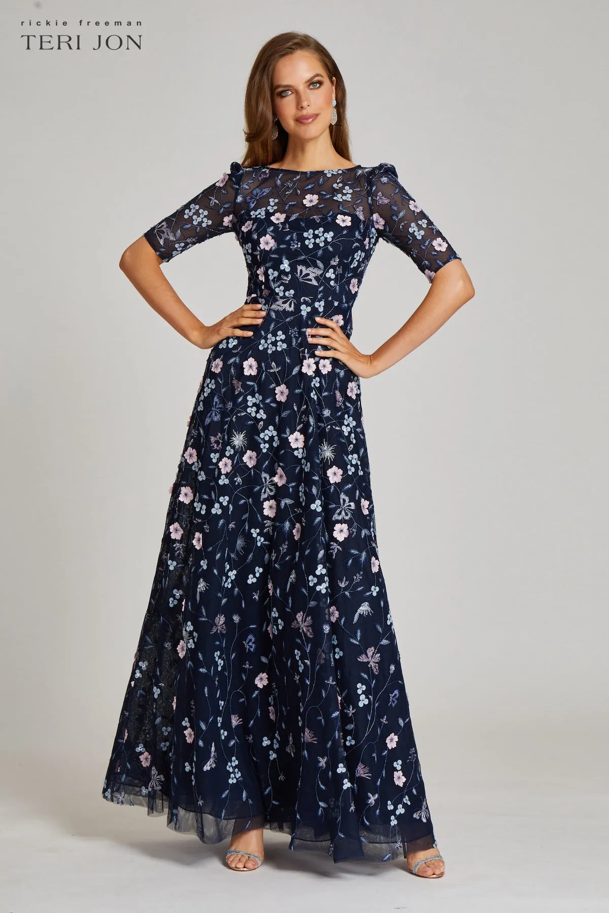 Overlay Gown With 3D Embroidered Florals sold by Teri Jon product image thumbnail 5