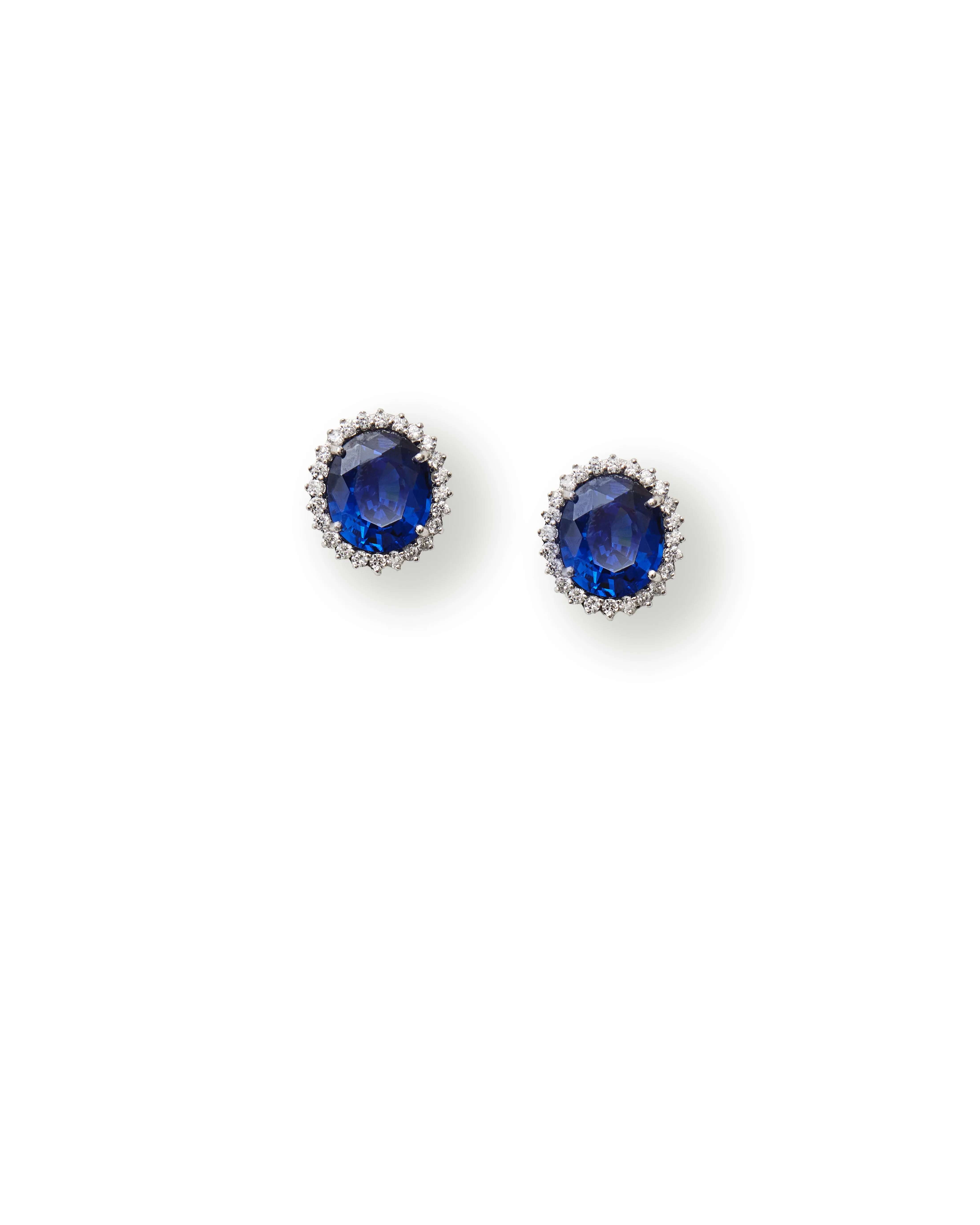 Blue Oval and Crystal Halo Earrings sold by Teri Jon