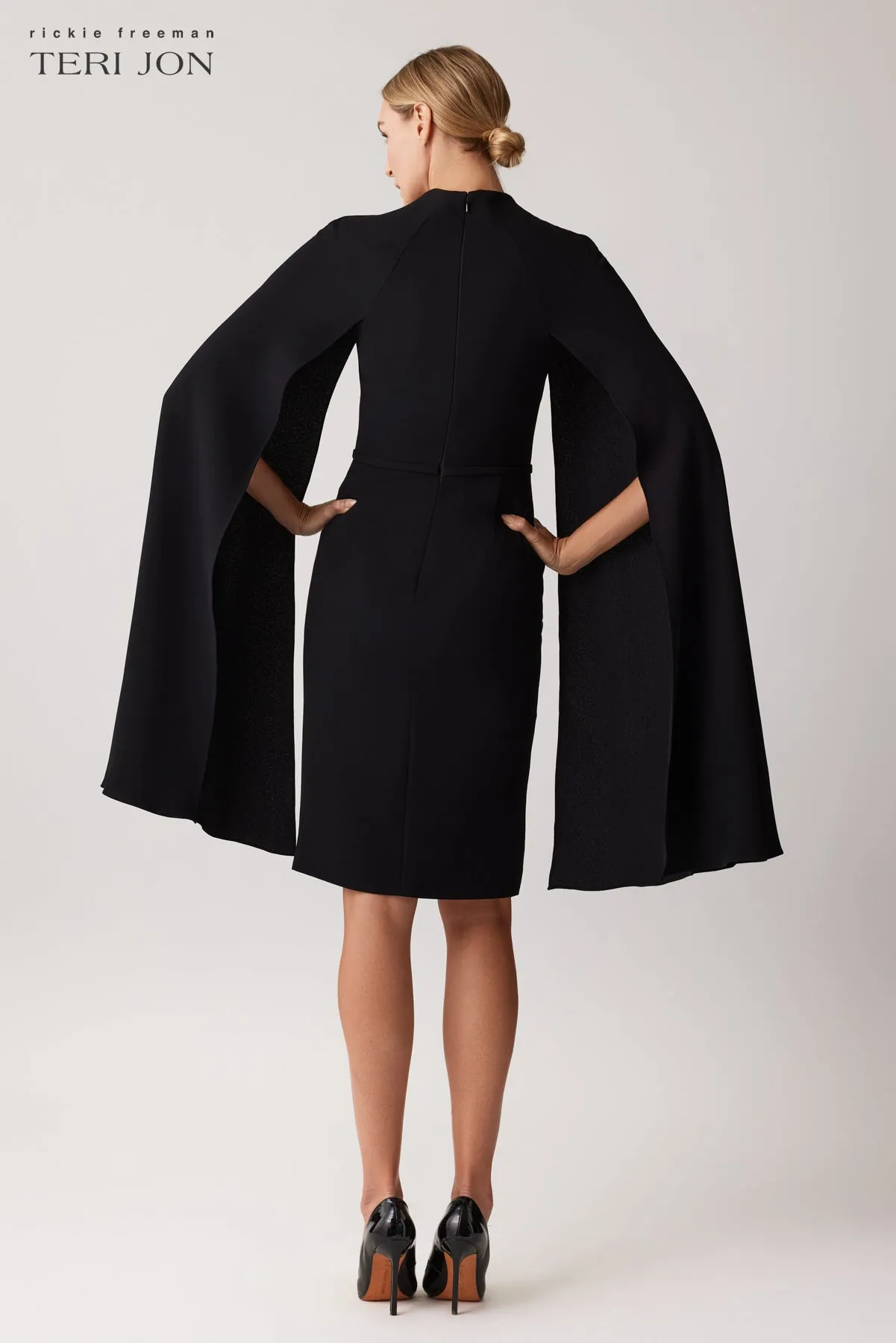 Crepe Cape Sleeve Beaded Waist Bow Dress sold by Teri Jon product image thumbnail 5