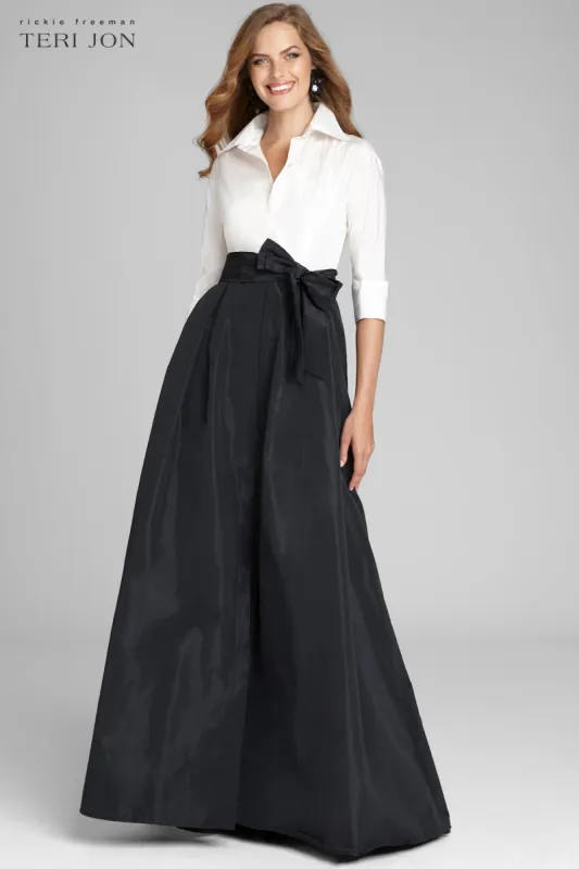 3/4 Sleeve Taffeta Shirt Waist Color Block Gown sold by Teri Jon