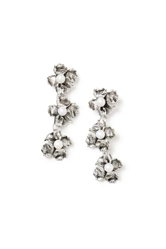 Earrings with Burnished Iris Flowers and Natural Pearls sold by Teri Jon