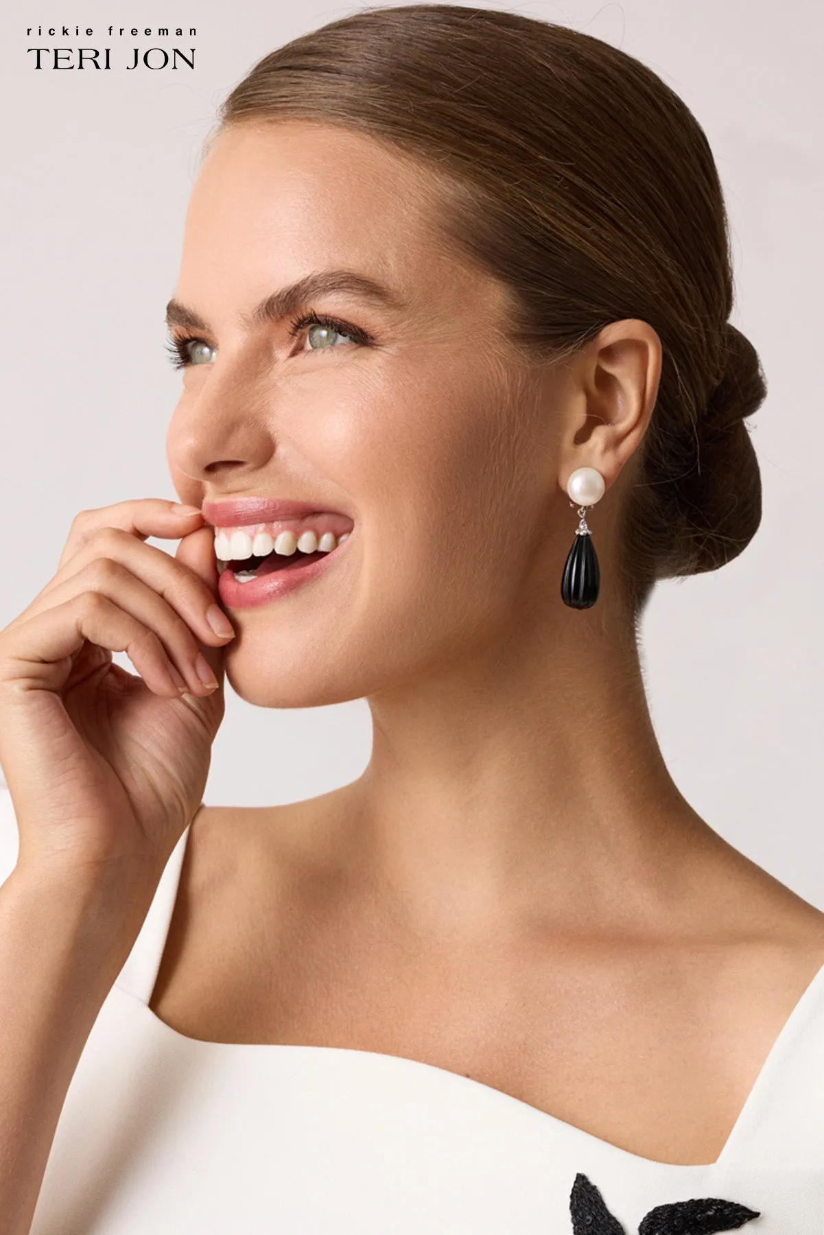 Oval Pearl Colored Earrings sold by Teri Jon product image thumbnail 3
