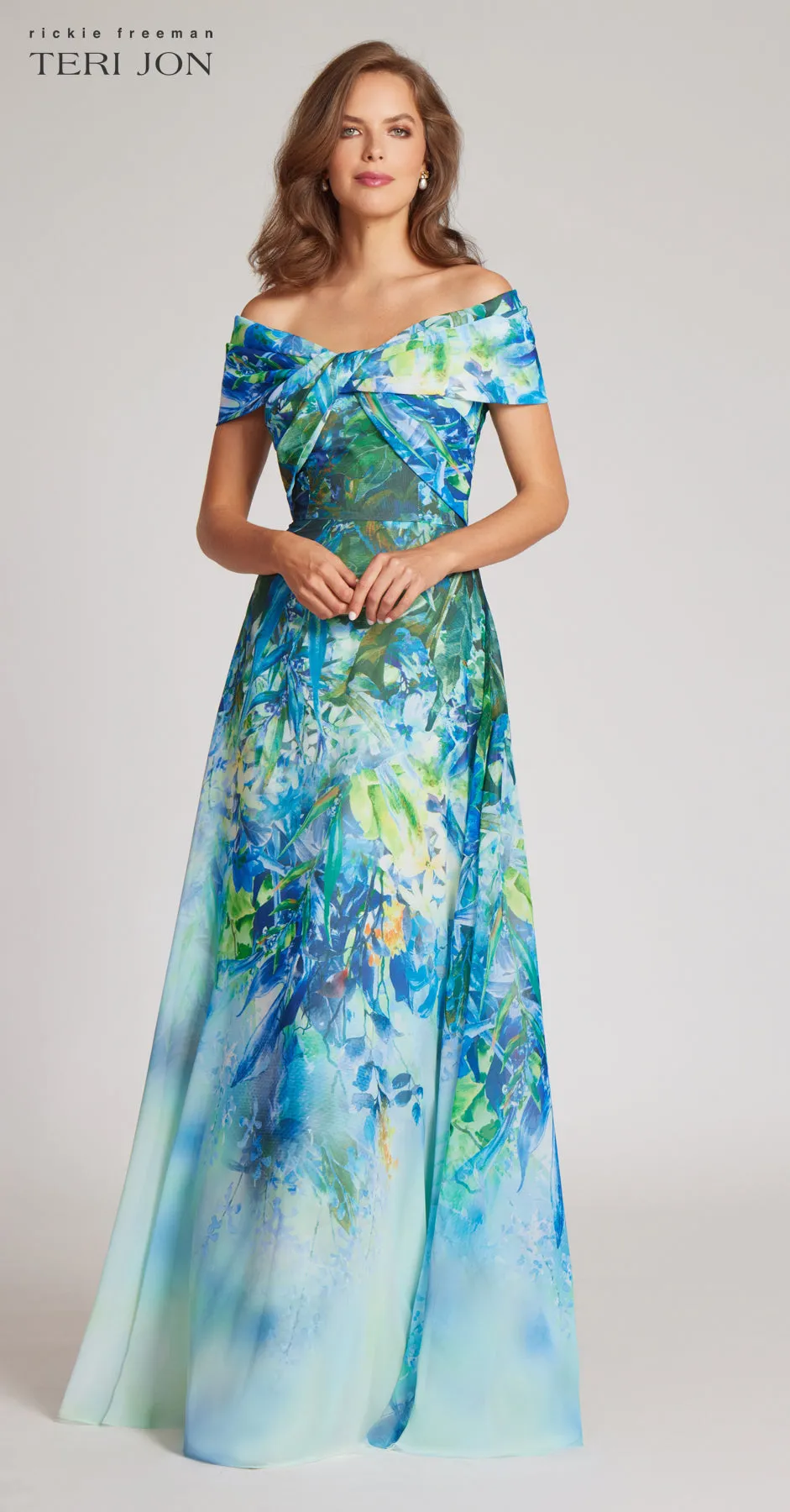 Chiffon Off the Shoulder Print Gown sold by Teri Jon product image thumbnail 3