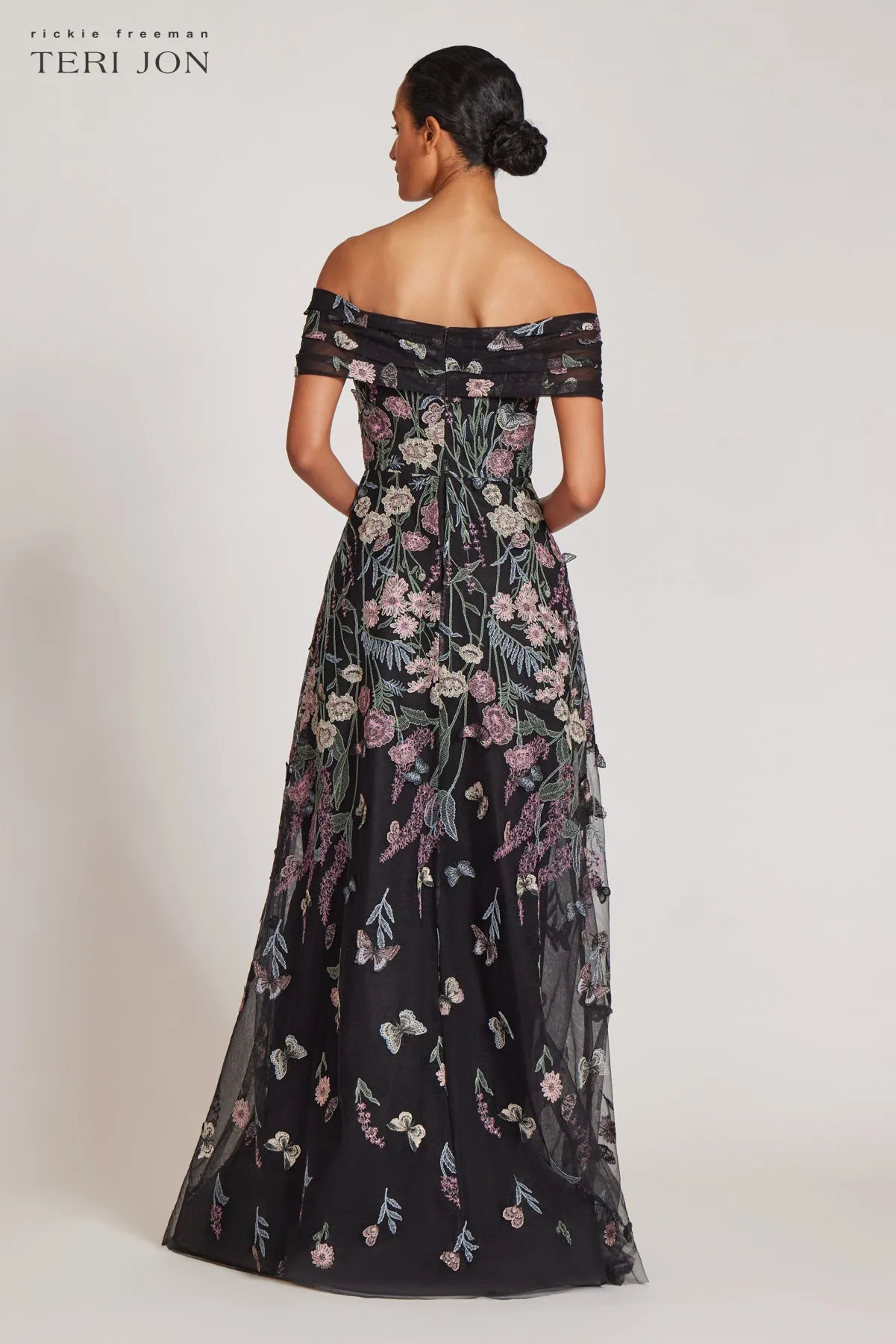 Off The Shoulder Embroidered Tulle Gown sold by Teri Jon product image thumbnail 4