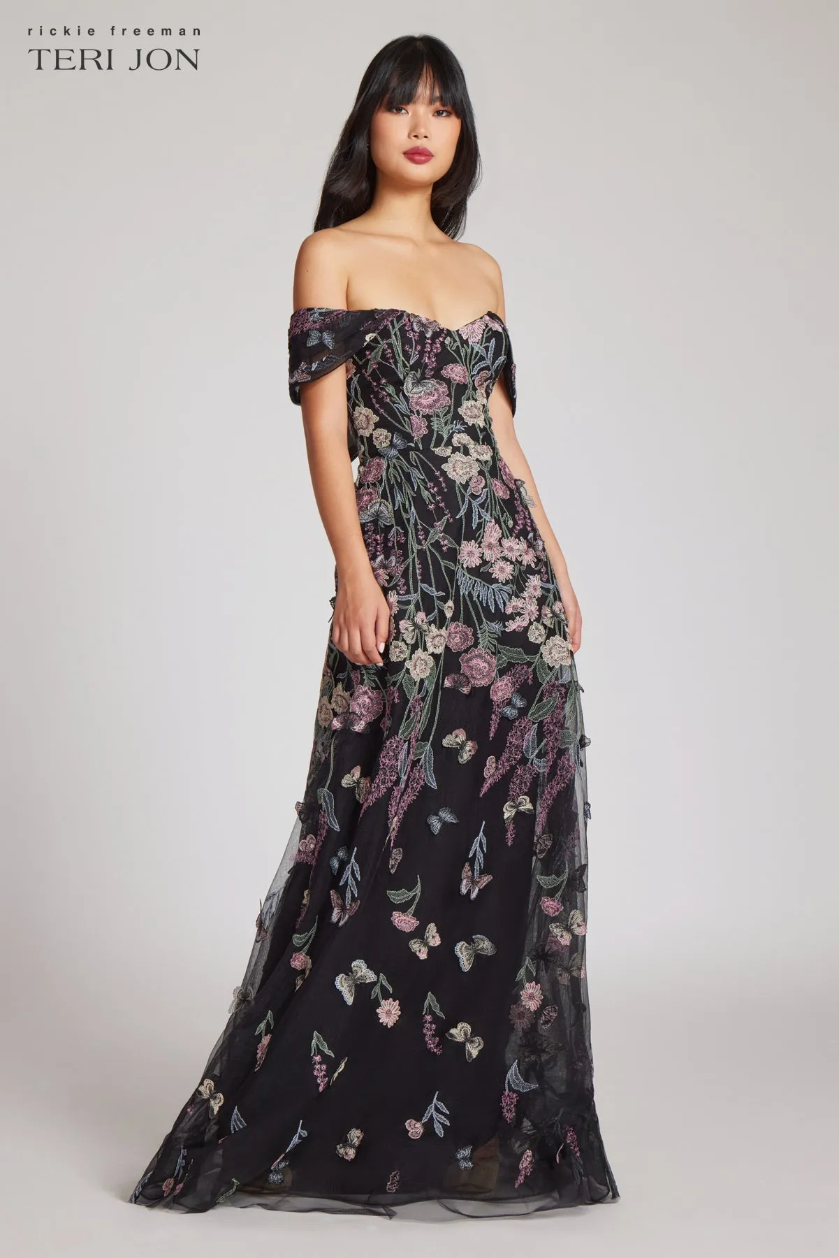 Off The Shoulder Embroidered Tulle Gown sold by Teri Jon product image thumbnail 3