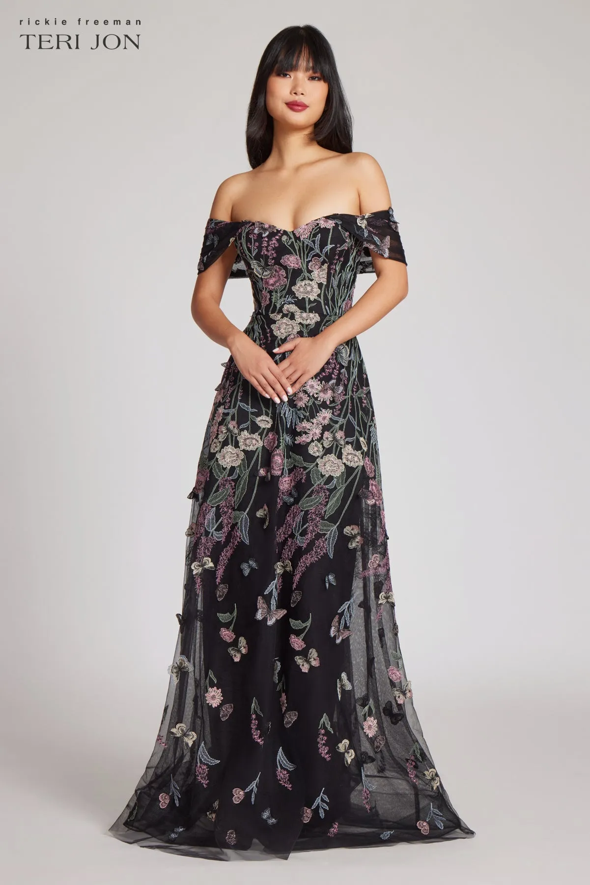 Off The Shoulder Embroidered Tulle Gown sold by Teri Jon product image thumbnail 2