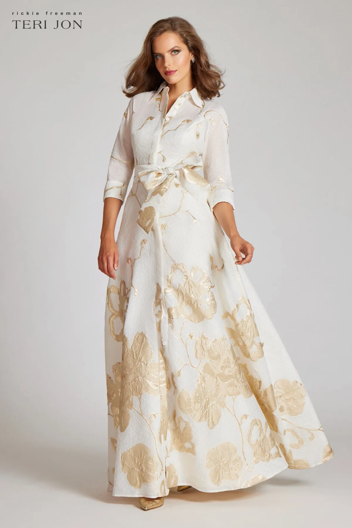 Jacquard Border Pattern Shirt Gown sold by Teri Jon product image thumbnail 2