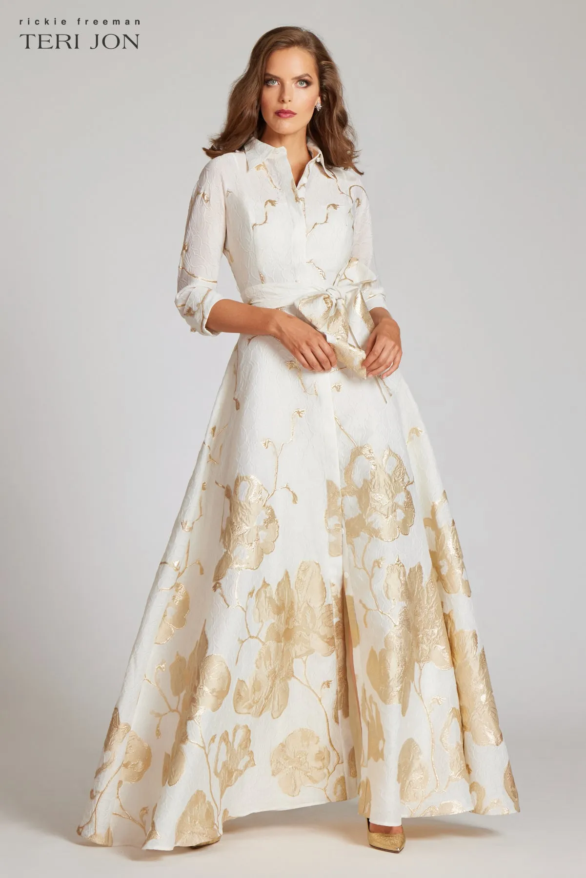 Jacquard Border Pattern Shirt Gown sold by Teri Jon product image thumbnail 5